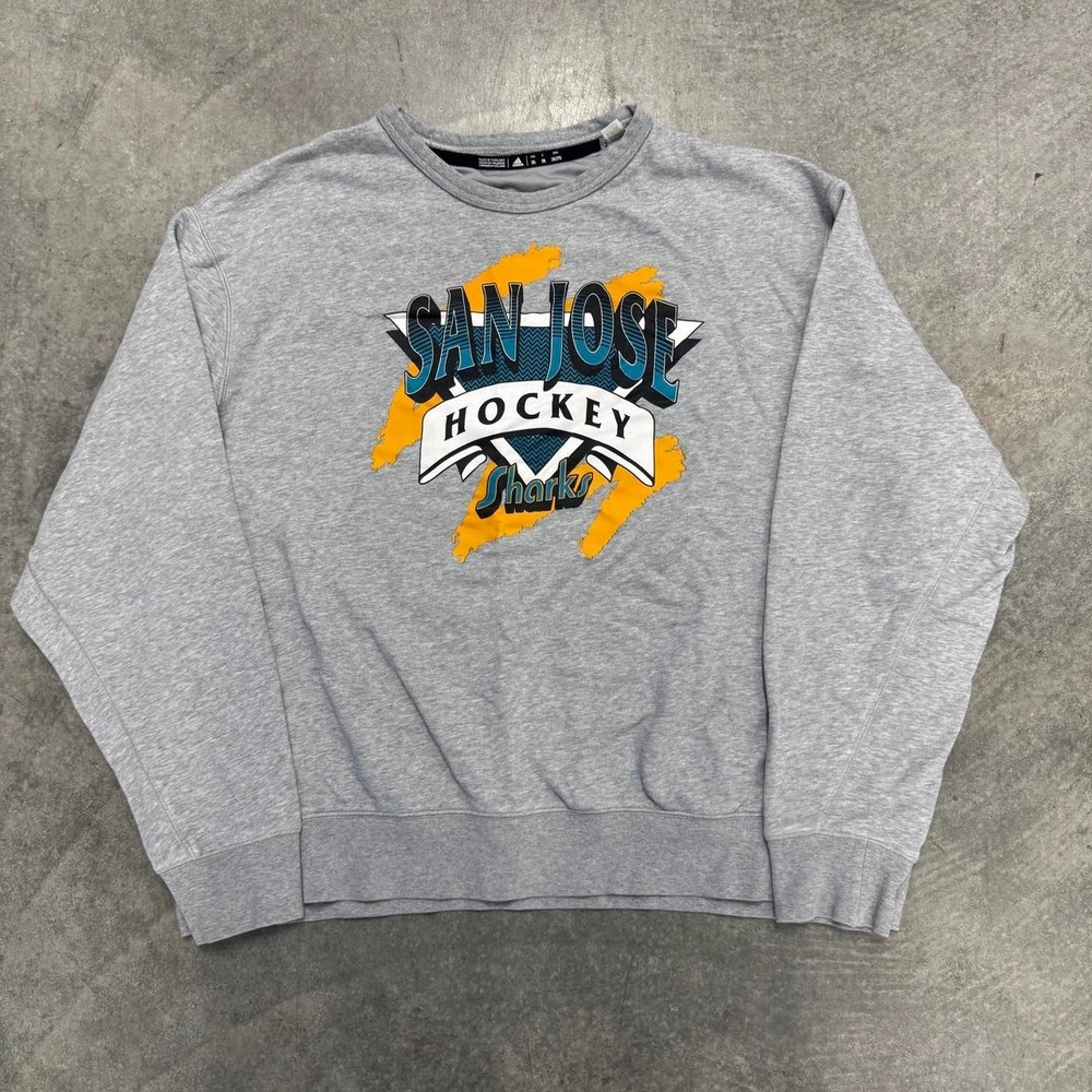 Men's Adidas San Jose Sharks Gray Crewneck Sweatshirt NHL XXL